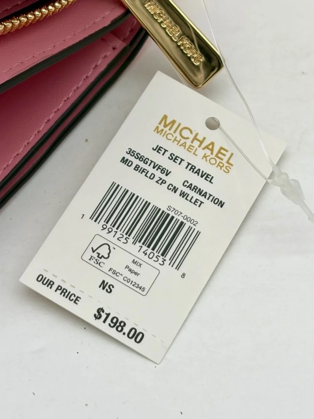 Michael Kors Jet Set Travel Medium Logo Debossed Billfold Wallet Carnation NWT